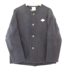 美品 DANTON ダントン ウールモッサ ノーカラージャケット ブルゾン サイズ34 ネイビー レディース 古着 中古 USED