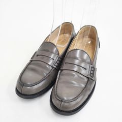 美品 ジーエイチバス 38 ペニーローファー 革靴 エナメル ダークグレー 