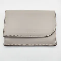 agnes b. パスケース キーリング付き 定価18700円 定期入れ レザー カードケース ベージュ レディース アニエスベー【中古】6-0221G∞