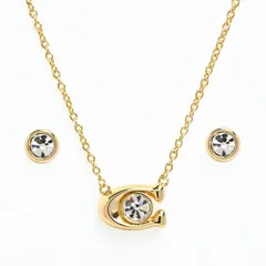 コーチ COACH ネックレス ピアス セット シグネチャー Cロゴ クリスタル レディース クリア ゴールド 412845GLD110 ジュエリー アクセサリー