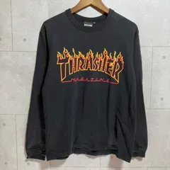 THRASHER スラッシャー ロンT ロングスリーブ Tシャツ 長袖 カットソー トップス M ファイヤー パターン ブラック 黒 スケボー スケーター メンズ SU-11-9のサムネイル