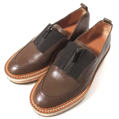 美品 CLERGERIE クレジュリー レザー コルクソール フロントジップ 厚底 ローファー スリッポン シューズ 35.5 22.5cm相当 ブラウン系 レディース 古着 中古 USED