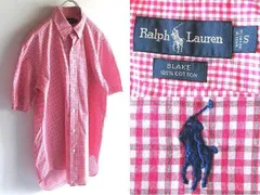 希少 00sビンテージ Ralph Lauren ラルフローレン BLAKE ポロポニーロゴ刺繍 コットン チェック柄 半袖 BDシャツ S ピンク 白