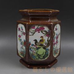 中国　清　粉彩　桃文　花卉文　八角形花柄筆筒　花瓶 中国 清 粉彩 桃文 花卉文 八角形花柄筆筒 花瓶 - メルカリ
