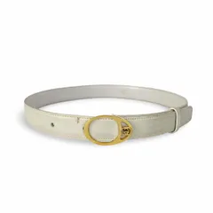 GUCCI グッチ ベルト インターロッキングG オーバルバックル ホワイト レザー ゴールド size 80 / 32 レディース ヴィンテージ