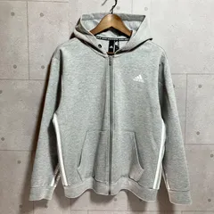 adidas アディダス ジップパーカー フーディー ジップアップ スウェット トップス L ロゴ プリント グレー メンズ レディース SU-11-20のサムネイル