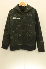 【中古】 ATHLETA メンズジップパーカー L 防風スウェット ZIP パーカー ATHLETA L 黒 ブラック 緑 グリーン 総柄
