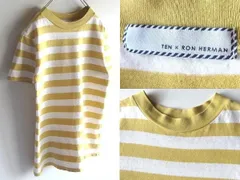 完売 CLASSY掲載色違い TEN × RON HERMAN ロンハーマン別注 テン コットン ボーダー Tシャツ 半袖 カットソー S ライトイエロー ホワイト