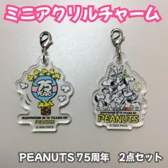 e044【新品・未使用品】スヌーピー PEANUTS 75周年 ミニアクリルチャーム ウッドストック気球＆スヌーピーいっぱい ２点セット キャラクター 記念グッズ アクリルチャーム ナスカン付き 目印チャーム 鍵 キーリング  ポーチ バッグ 大人気 日本製