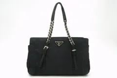 プラダ チェーン ショルダー ハンドバッグ トート 三角ロゴプレート テスート ナイロン 黒 ブラック PRADA 5903h