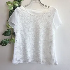 美品✨ プライムパターン PRIME PATTERN ブラウス 半袖 レース 花柄 きれいめ 上品 フェミニン オフィス 通勤 通学 お出かけ 重ね着 薄手 シアー 透け感 ナチュラル シンプル カジュアル ガーリー フラワーデザインのサムネイル