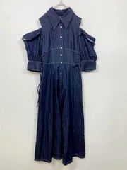 美品 dazzlin ダズリン ロング カジュアル オープンショルダーデニムステッチ ワンピース sizeF/紺 ■◆ レディース