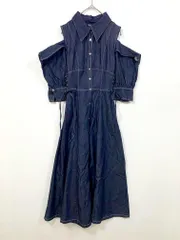 dazzlin ダズリン オープンショルダー デニム ステッチ ロング ワンピース sizeF/紺 ■◆ レディース