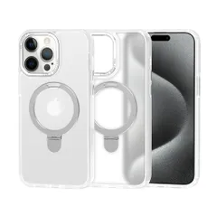 MuZiFiPhone16ProMax用ケースリング付き半クリア半透明マット感米軍規格MagSafe対応マグセーフリングスタンドスタンド一体型ケースキックスタンド薄型軽量アイホン16ProMax用スマホリング