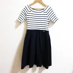 美品 BLUE LABEL CRESTBRIDGE ブルーレーベルクレストブリッジ ボーダー ドッキングワンピース サイズ38 ネイビー レディース 古着 中古 USED