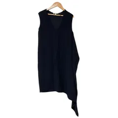 美品 HELMUT LANG ヘルムートラング アシンメトリー Vネック ノースリーブ ひざ丈 ワンピース XS ネイビー レディース 古着 中古 USEDのサムネイル