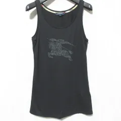 美品 BURBERRY LONDON バーバリーロンドン ロゴプリント ノースリーブカットソー タンクトップ B1P59-327-09 サイズ1 ブラック レディース 古着 中古 USED