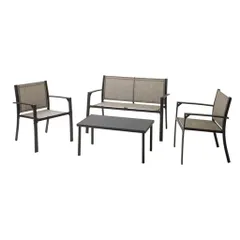 タカショーガーデンファニチャーセットフレスコテーブル&チェアー&ベンチ4点セットダークグレー屋外ベランダシックな雰囲気スチールガラス樹脂MSF-40S