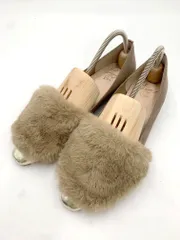 Launa lea ラウナレア スクエア フラット ファー ローヒール フラット パンプス size24/ベージュ ■■ レディース