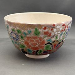 桑野睦子 御所の花 十月 萩の花茶盌 京焼 金彩色絵 抹茶碗 茶道具 茶道