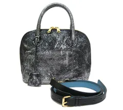 良品/A.D.M.J. /アクセソワ ドゥ マドモワゼル/ラムレザー 2way ハンドバッグ ショルダーバッグ/羊革 メタリック ブラック×シルバー系 黒系 タグ/保存袋あり/ON4612のサムネイル