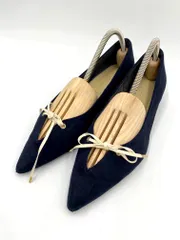 Le Talon ルタロン スリット ポインテッド2WAYリボンフラット シューズ size22.5/紺 ■■レディース