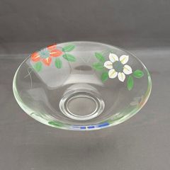 d512【新品・未使用】ガラス平茶碗（耐熱）観世水に青楓 小手鞠窯 紙箱