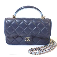 Th1012301 シャネル マトラッセ フォンケース AP3226 ネイビー×ライトブルー系/ゴールド金具 チェーンショルダーバッグ CHANEL 良好・中古