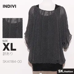 訳あり INDIVI トップス ブラウス　五分袖　ドット柄　シフォン素材　レイヤード　タック