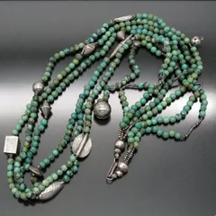 Handmade jewelry ハンドメイド ネックレス ターコイズ 3連 アンティークビーズ シルバー メンズ レディース   28012380