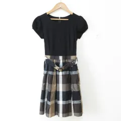 未使用 BLUE LABEL CRESTBRIDGE ブルーレーベルクレストブリッジ ベルト付き チェック ドッキング ワンピース サイズ34 ブラック レディース 古着 中古 USED