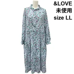 ◇ 未使用 アンドラブ &LOVE ロングワンピース 長袖 オフネック タイニーカラー 切替 ギャザー タグ付き 水色 LL XL 13 レディース Z6B844のサムネイル
