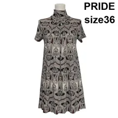 ◇ プライド PRIDE ペイズリー柄ワンピース ドレス ミニワンピース 半袖 フレア Aライン ビジュー 綿100％ 36 S 7号 レディース S6D734