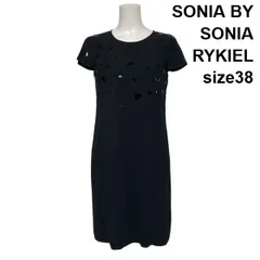 ◇ ソニアバイソニアリキエル SONIA ひざ丈ワンピース サックドレス 半袖 ビニールパッチ ドット柄 黒 38 M 9号 レディース S6D733のサムネイル