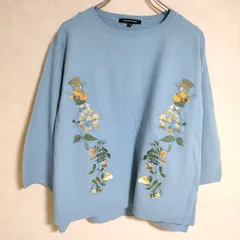 TRANS WORK 花刺繍 サイズ38 七分袖 ニット ライトブルー レディース トランスワーク【中古】3-0904M△のサムネイル