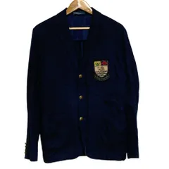 良品 Polo by Ralph Lauren ポロバイラルフローレン 紺ブレ ワッペン テーラードジャケット 36R ネイビー メンズ 古着 中古 USED
