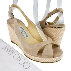 新品未使用★JIMMY CHOO★ジミーチュウ【AMELY】レディース スエードレザー切替し ブランドロゴ刻印メタルプレート付き ウェッジソール サンダル (35/22㎝相当) ブランドサンダル レディースサンダル 春夏靴 カジュアル 厚底サンダル