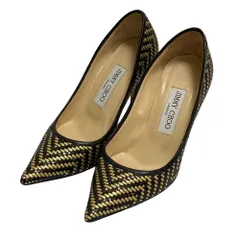 美品 JIMMY CHOO ジミーチュウ イントレチャートレザー ポインテッドトゥ パンプス サイズ36 約23cm ブラック×ゴールドカラー レディース 古着 中古 USED