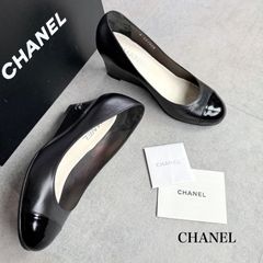 値下げ‼️」CHANEL ブラック キャップトゥ フラットシューズ(36