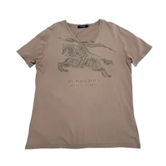 古着 バーバリーブラックレーベル 半袖 Vネック Tシャツ クリーニング済み ビッグホースプリント 薄茶 メンズ サイズ2