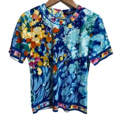 美品 レオナール  Ｌ 半袖 綿100% 美品✨ LEONARD レオナール カットソー 花柄 トリム コットン 半袖 S