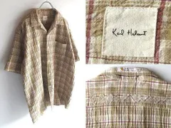 Karl Helmut カールヘルム ロゴワッペン コットン チェック ダブルガーゼ 開襟 オープンカラーシャツ L ベージュ PINK HOUSE ピンクハウス