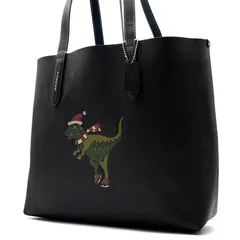 極美品 COACH コーチ レキシー 恐竜 トートバッグ レザー ブラック 黒 A4収納 大容量 肩掛け 通勤 通学 普段使い CT695 メンズ レディース ユニセックス レア 希少 スケート ホリデー サンタ クリスマス 限定 コレクターズアイテム