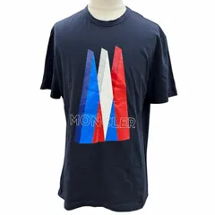 美品▼MONCLER モンクレール 21SS F20918C78410 コットン100% ロゴプリント クルーネック ショートスリーブ 半袖Ｔシャツ ネイビー L イタリア製 正規品 メンズ
