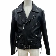 良品▼CHROME HEARTS クロムハーツ JJ DEAN2 牛革 レザー ジップアップ ダブル ライダースジャケット ブラック M USA製 正規品 メンズ ガーメント付きのサムネイル
