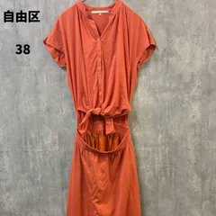 自由区 ワンピース 38 オレンジ コーラル レディース カットアウト 極美品【m004】