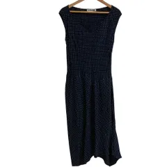 良品 JIL SANDER ジルサンダー ドット柄 ノースリーブ ロングワンピース サイズ36 ネイビー レディース 古着 中古 USED