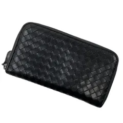 【中古】BOTTEGA VENETA | ボッテガヴェネタ イントレチャート ラウンドファスナー長財布 114076 ブラック【尾張小牧店】