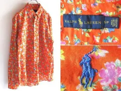 RALPH LAUREN ラルフローレン ポロポニーロゴ刺繍 フラワー/花柄 総柄 コットン BDシャツ S オレンジ RN41381正規品 USA企画