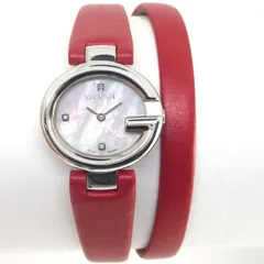 グッチ GUCCI 腕時計 Gバルーン 134.5 3ポイント ダイヤインデックス ホワイトシェル文字盤 二重 ロング レッド レザーベルト SS クオーツアナログ 【中古】のサムネイル